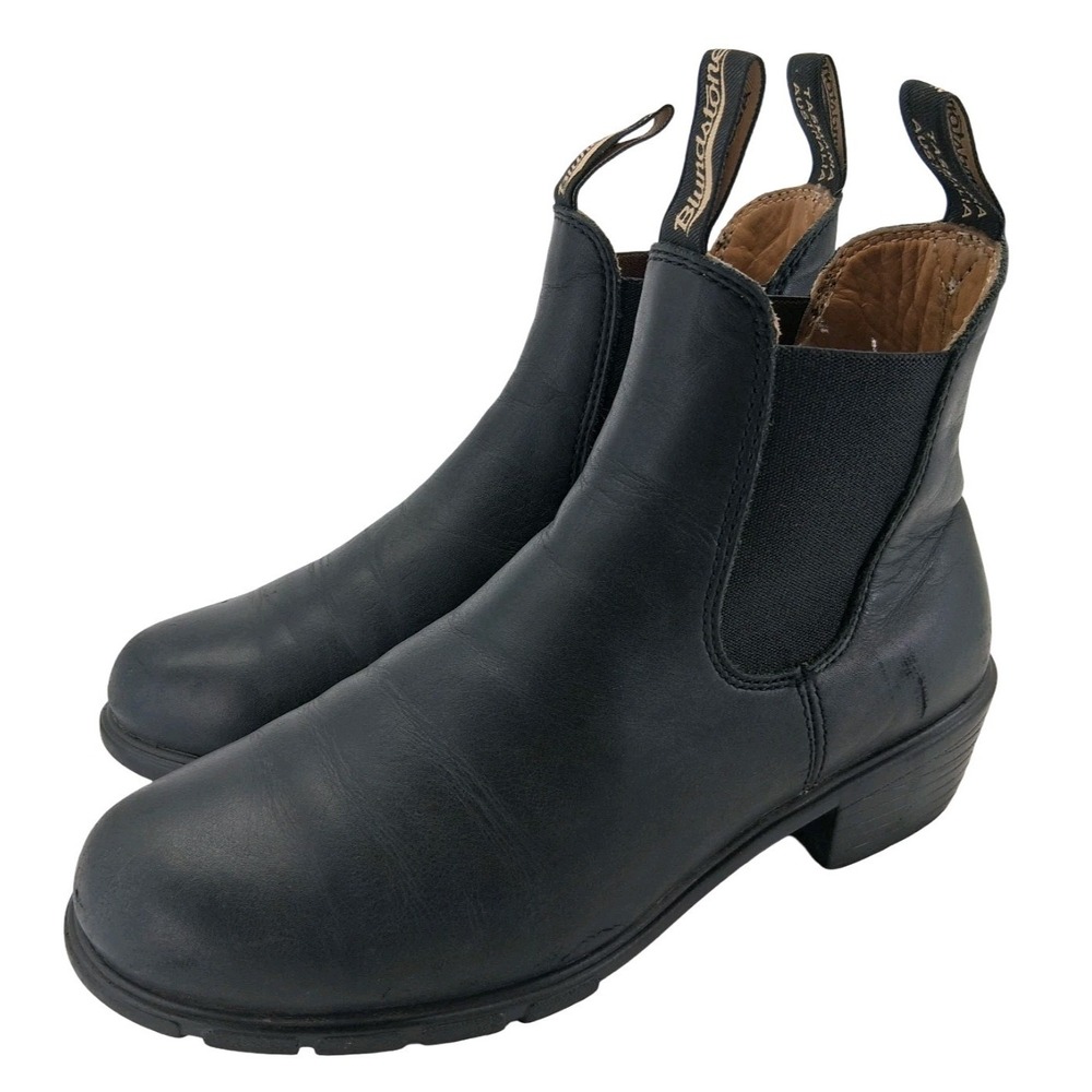 Blundstone Boots Womens Size 10.5 Black Leather Chelsea Ankle Block Heel Pull On
